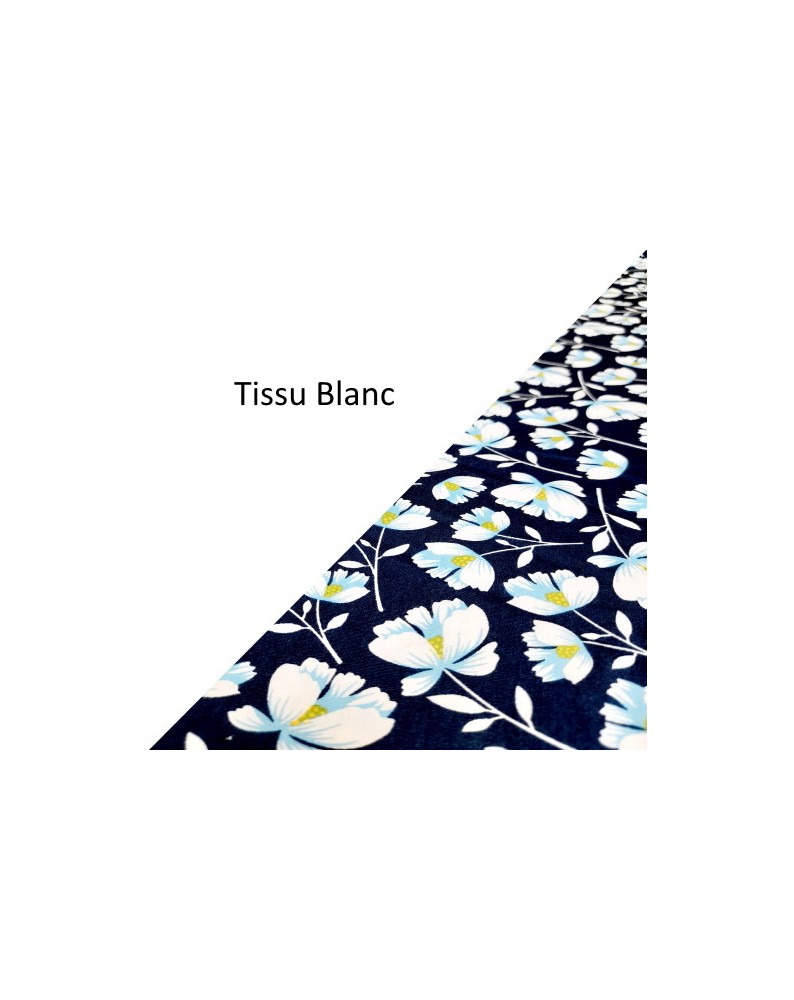 Duo Blanc / Fleurs blanche fond bleu marine